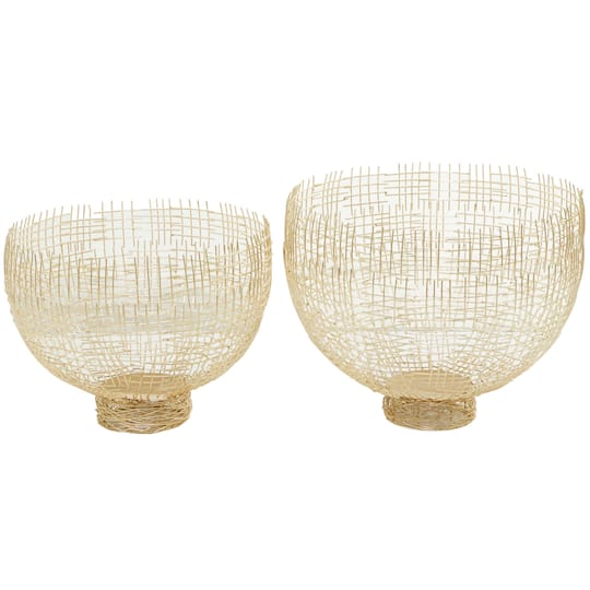 Gold Metal Cross Hatching Decorative Bowl Set